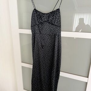 Zara Satin Black Dress with White Polka Dots